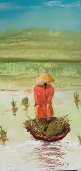 Schilderij getiteld "le panier de riz" door Catherine Philippe, Origineel Kunstwerk, Olie