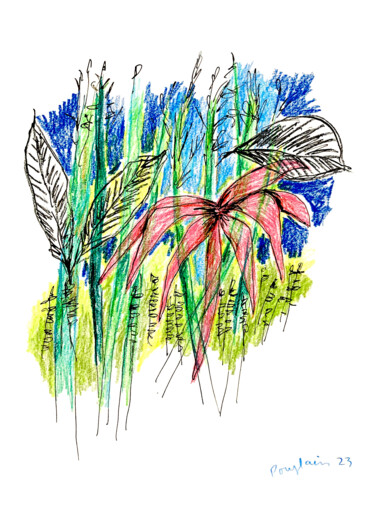 Drawing titled "Jardin I" by Catherine Pouplain, Original Artwork, Pencil