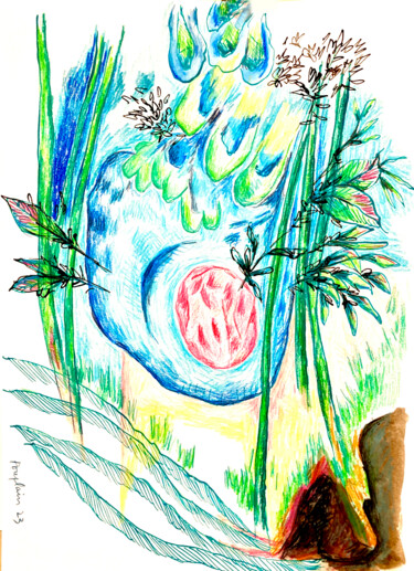 Drawing titled "Jardin III" by Catherine Pouplain, Original Artwork, Pencil