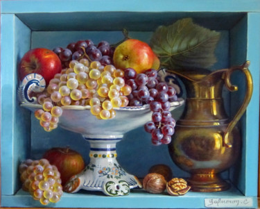 Painting titled "coupe de fruits" by Catherine Salmeron, Original Artwork, Oil