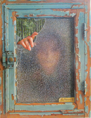 Картина под названием "Derrière la fenetre" - Catherine Salmeron, Подлинное произведение искусства, Масло