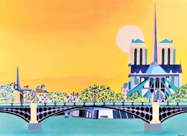 Schilderij getiteld "Notre Dame" door Catherine Senechal, Origineel Kunstwerk, Olie