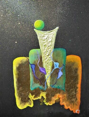 Картина под названием "temple of green hope" - Catherine Sica, Подлинное произведение искусства, Акрил Установлен на Деревян…
