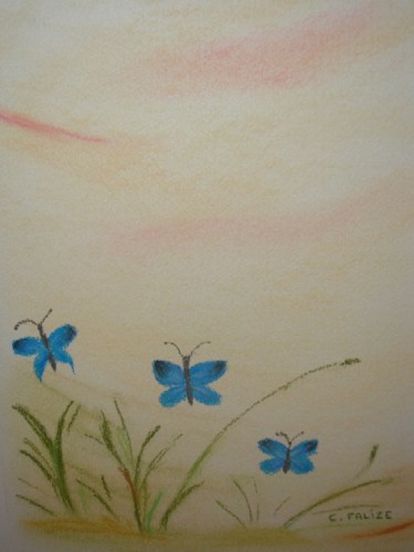 Peinture intitulée "Papillons bleus" par Catherine Falize, Œuvre d'art originale