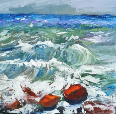 Peinture intitulée "Mer mouvementée" par Catherine Maury, Œuvre d'art originale, Huile