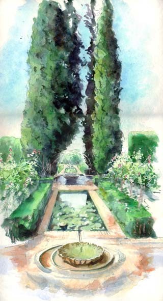 Peinture intitulée "Jardin de l'Alhambr…" par Catherine Rossi, Œuvre d'art originale