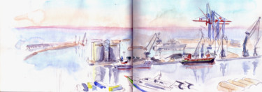 Peinture intitulée "Le port industriel…" par Catherine Rossi, Œuvre d'art originale