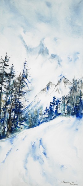 Painting titled "bleus" by Catherine Saint Fontaine, Original Artwork, Watercolor