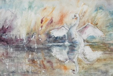 Malerei mit dem Titel "Battement d'ailes" von Catherine Saint Fontaine, Original-Kunstwerk, Aquarell