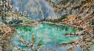 Peinture intitulée "Le lac bleu, automne" par Catherine Saint Fontaine, Œuvre d'art originale, Aquarelle