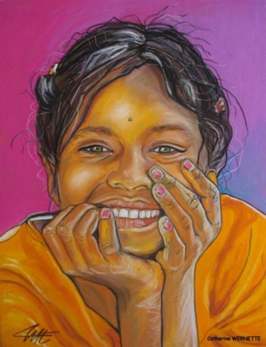 Peinture intitulée "SAFI, le bonheur" par Catherine Wernette, Œuvre d'art originale