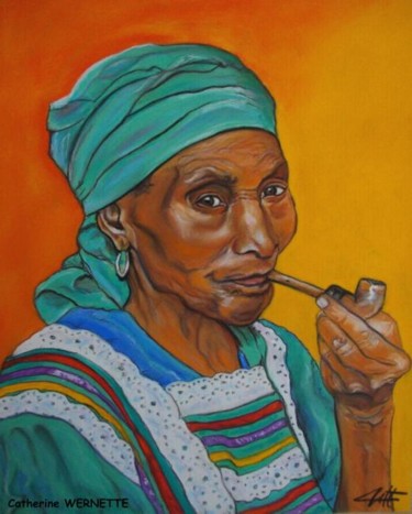 Peinture intitulée "IVANNY, la fumeuse…" par Catherine Wernette, Œuvre d'art originale, Huile