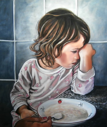 Peinture intitulée "ZOE, mange ta soupe…" par Catherine Wernette, Œuvre d'art originale, Pastel