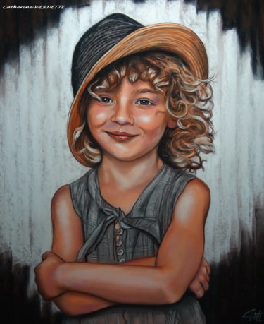 Dessin intitulée "MAELYS, le sourire" par Catherine Wernette, Œuvre d'art originale, Pastel