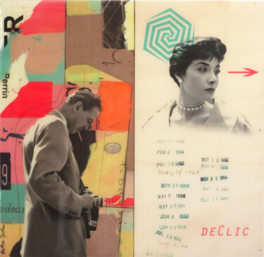 「Déclic」というタイトルのコラージュ Cathie Berthonによって, オリジナルのアートワーク, 写真モンタージュ ウッドストレッチャーフレームにマウント