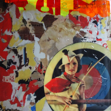 Collages titled "Cible" by Cathie Berthon, Original Artwork, Photo Montage Mounted on Wood Stretcher frame