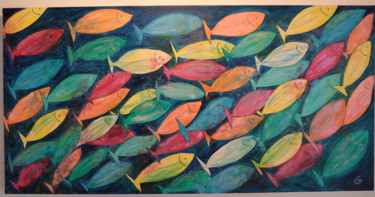 Painting titled "Rêve de poissons 1" by Cathie Galet, Original Artwork, Acrylic
