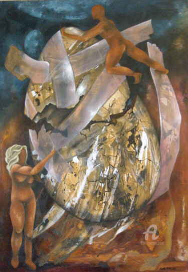 Peinture intitulée "Qui d'oeuf, nous de…" par Catherine Faure, Œuvre d'art originale, Huile