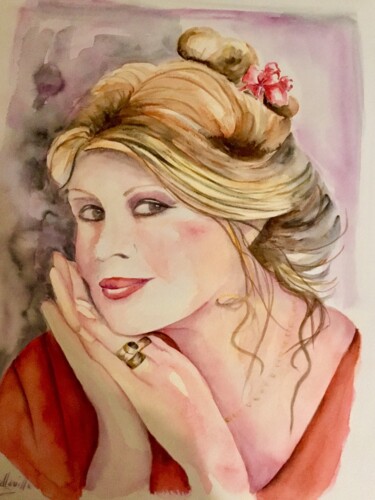 Pintura titulada "B Bardot" por Cathy Belleville, Obra de arte original, Acuarela