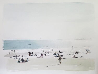 Drawing titled "Une plage lumineuse" by Cathy Doutreligne, Original Artwork, Pencil