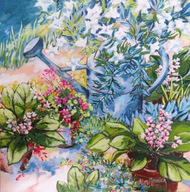 Painting titled "Au jardin d'Annie…" by Cathy Monnier, Original Artwork, Acrylic Mounted on Wood Stretcher frame