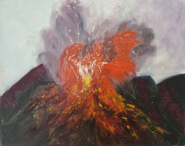 Painting titled "Volcan phoenix" by Cathy Occo, Original Artwork, Oil