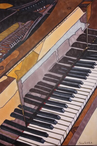 Drawing titled "La leçon de piano 🎹" by Cathy Scosceria, Original Artwork, Marker