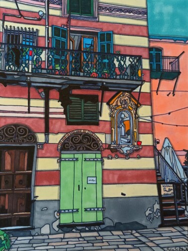 Рисунок под названием "Une rue d Italie" - Cathy Scosceria, Подлинное произведение искусства, Маркер