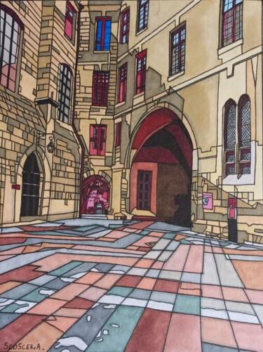 제목이 "La cour d un chateau"인 그림 Cathy Scosceria로, 원작, 마커