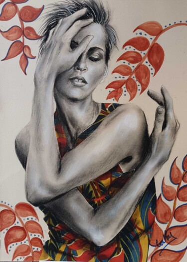 Drawing titled "Féminine" by Cathy, Original Artwork, Pastel