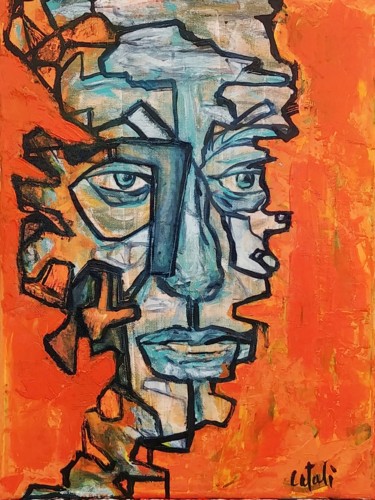 Peinture intitulée "Orange Bleue" par Catali, Œuvre d'art originale, Huile
