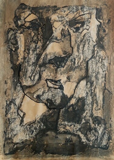 Painting titled "Noir et blanc" by Catali, Original Artwork, Charcoal