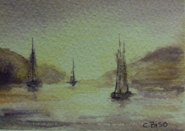 Painting titled "Marina al tramonto" by Catia Biso, Original Artwork