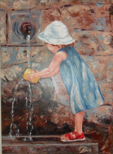 Pittura intitolato "Bimba alla Fontana" da Catia Biso, Opera d'arte originale, Acrilico