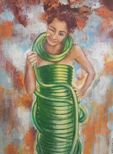 Painting titled "" LE  TUYAU VERT "" by Catjac, Original Artwork, Acrylic Mounted on Wood Stretcher frame