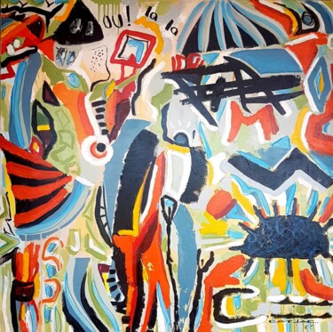 Картина под названием "" LA,  LA,  LE MOND…" - Catjac, Подлинное произведение искусства, Акрил Установлен на Деревянная рама…