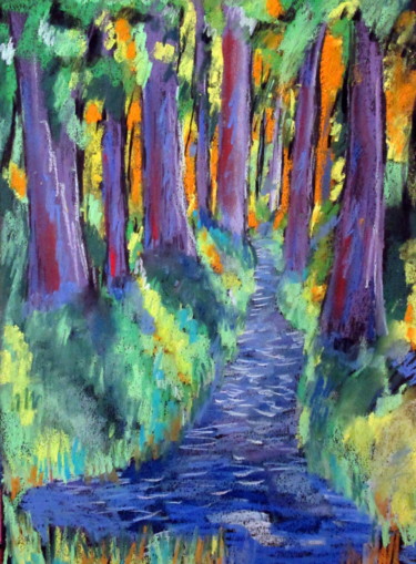 Dibujo titulada "chemin bleu" por Ludovic Catry, Obra de arte original, Pastel