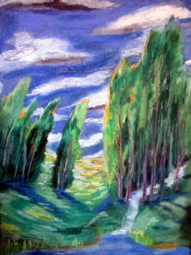 Dessin intitulée "la petite rivière" par Ludovic Catry, Œuvre d'art originale, Pastel