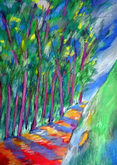 Drawing titled "entre arbres et col…" by Ludovic Catry, Original Artwork, Pastel