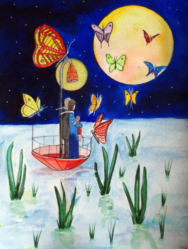 Peinture intitulée "l'envol des papillo…" par Ludovic Catry, Œuvre d'art originale, Aquarelle