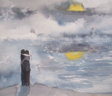Pittura intitolato "dans le brouillard" da Ludovic Catry, Opera d'arte originale, Acquarello