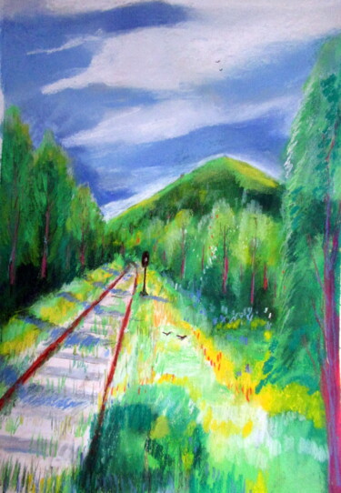 Disegno intitolato "chemin de fer" da Ludovic Catry, Opera d'arte originale, Pastello