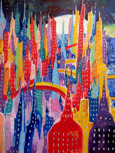 Peinture intitulée "ville sans titre 5" par Ludovic Catry, Œuvre d'art originale, Acrylique