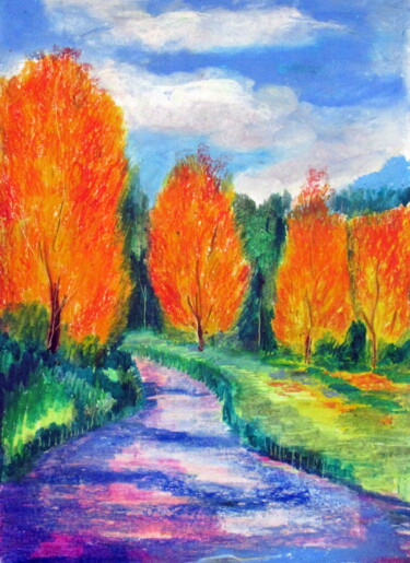 Drawing titled "quand les arbres s'…" by Ludovic Catry, Original Artwork, Pastel