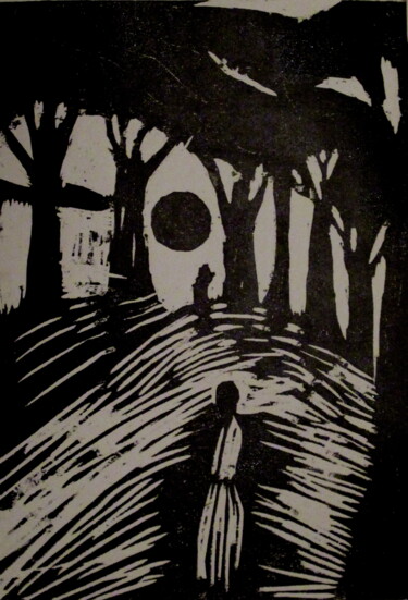 Druckgrafik mit dem Titel "silhouette dans un…" von Ludovic Catry, Original-Kunstwerk, Gravur