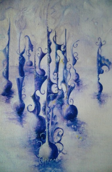 Painting titled "Encre violette" by Capucine, Original Artwork, Oil