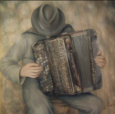 Painting titled "Enri l'accordéoniste" by C.Bibo, Original Artwork, Oil
