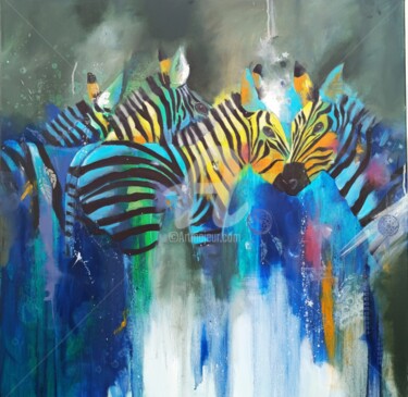 Pintura intitulada "zebres" por C Brune Arts, Obras de arte originais, Óleo