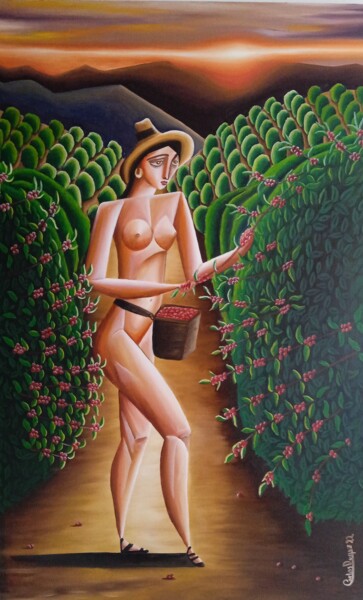 Pintura intitulada "Mujer del Cafetal IV" por Carlos Duque, Obras de arte originais, Óleo