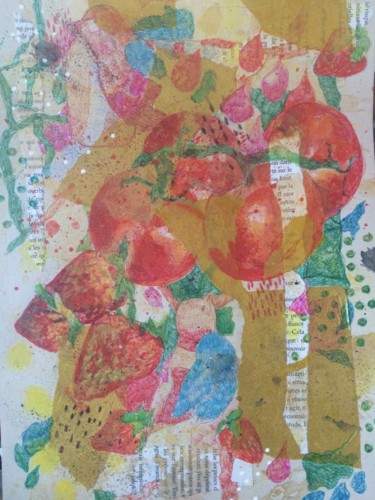 图画 标题为“Frits rouges” 由Cecile Augis, 原创艺术品, 圆珠笔 安装在纸板上